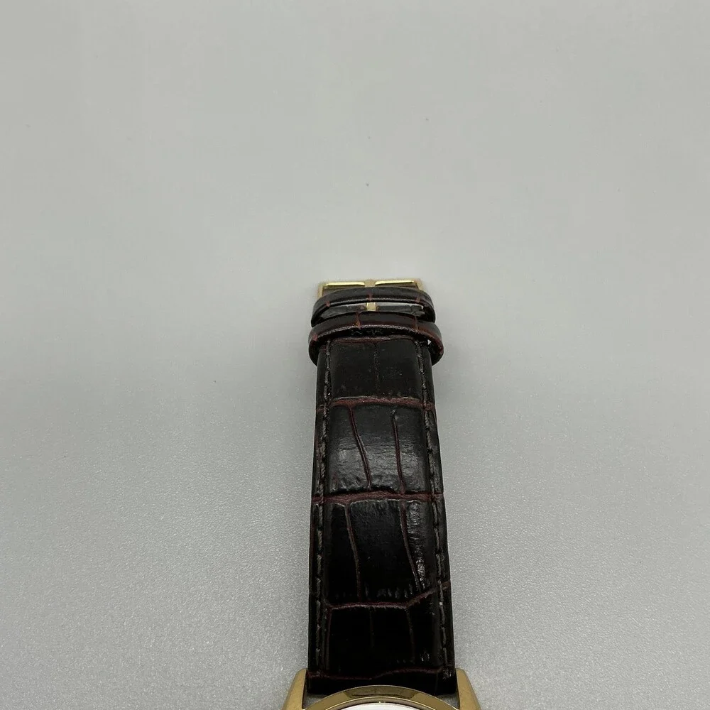 Citizen WR 50 Mens Watch 38mm Black Dial Date Gold Tone Brown Leather Band